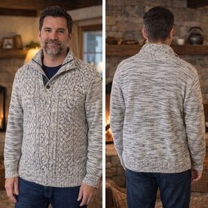 Established 1897 Mens Cable Knit Button Mock Neck Sweater Marled Grey Size M